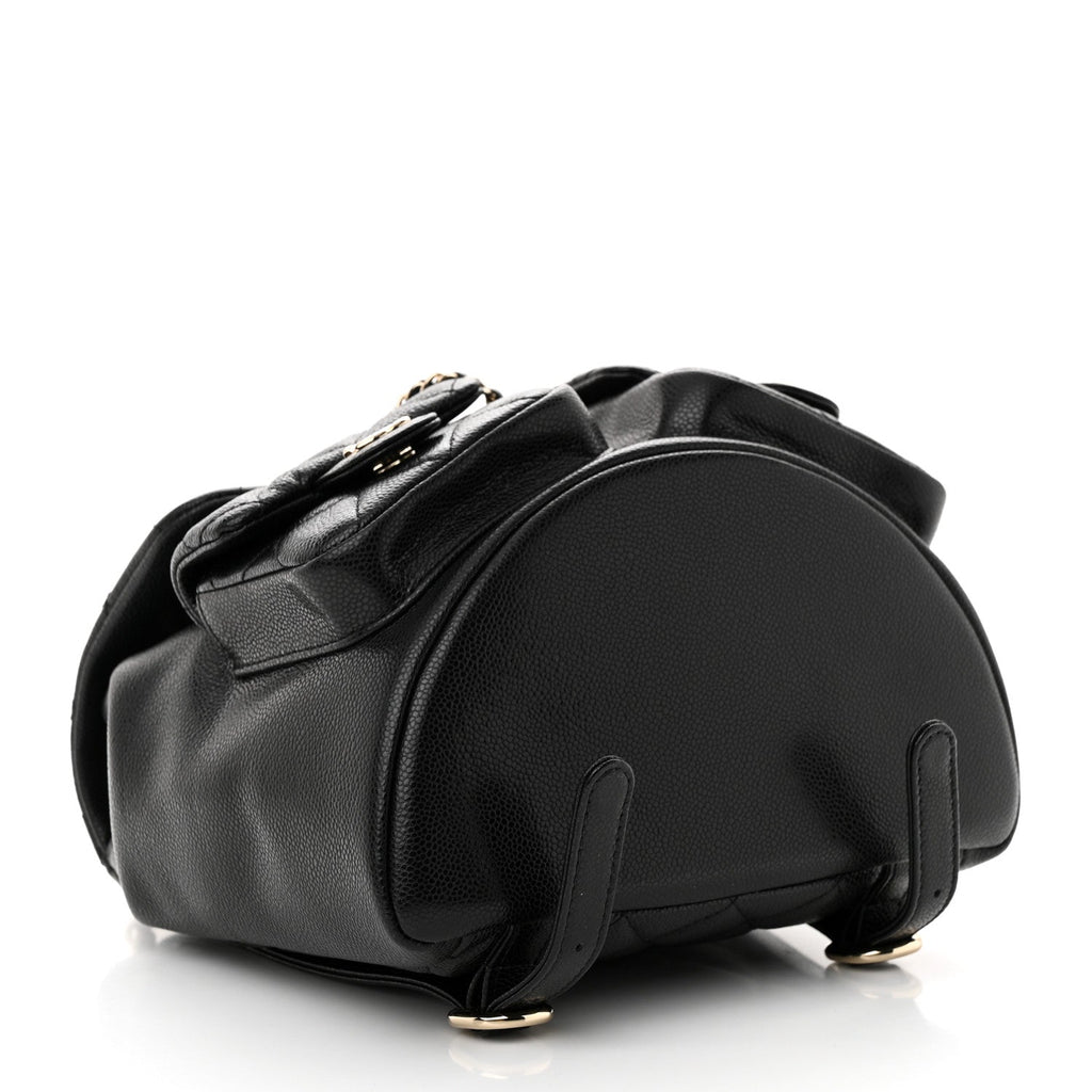 Chanel Shiny Caviar Quilted Medium Duma Pockets Drawstring Backpack Black