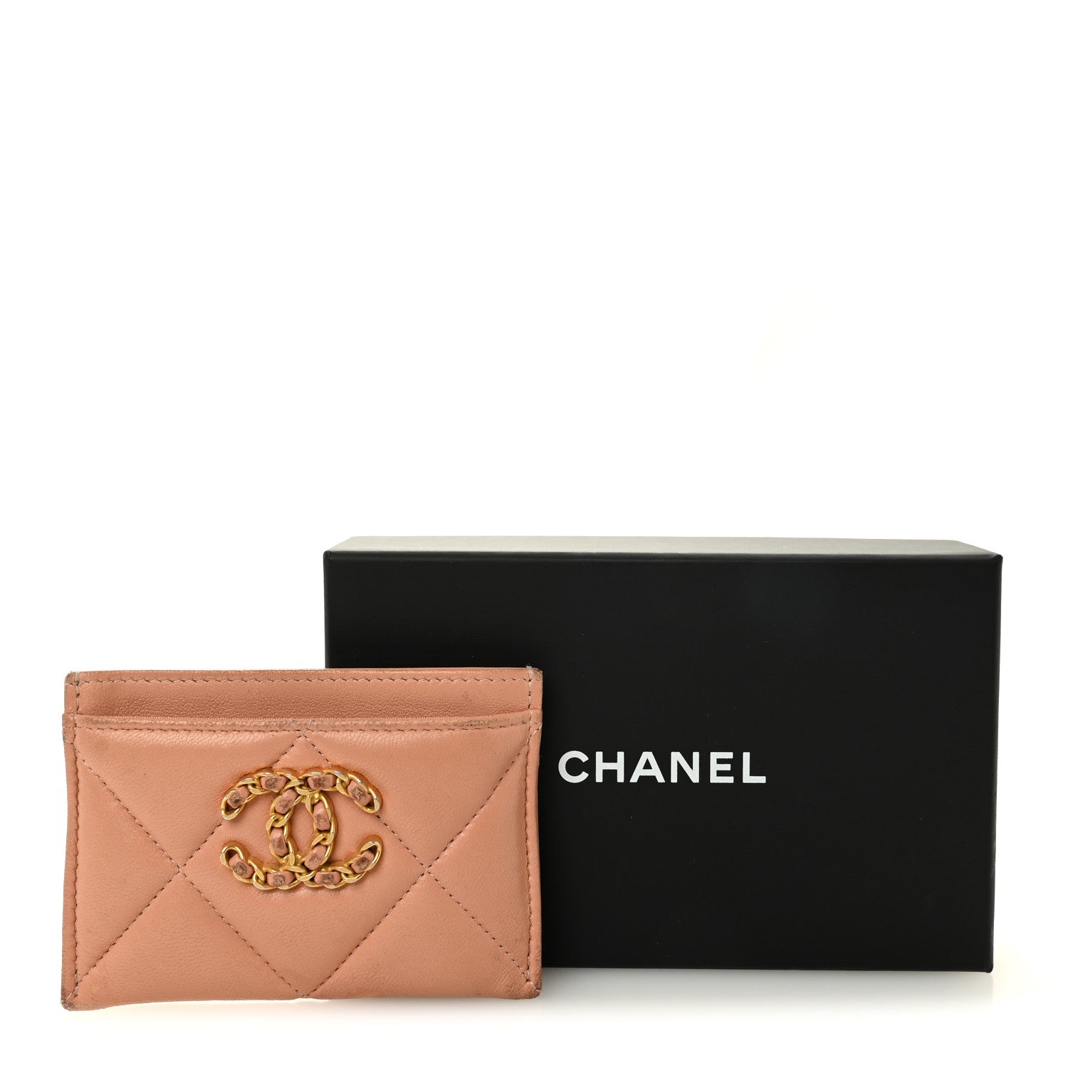 Lambskin Quilted 19 Card Holder Beige
