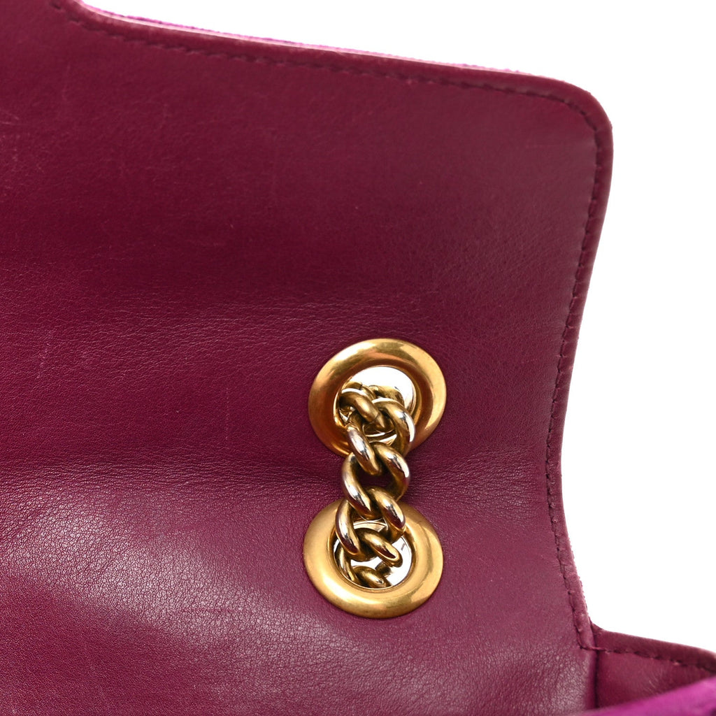 Gucci Velvet Matelasse Small GG Marmont Shoulder Bag Fuchsia Violet Cyclamen