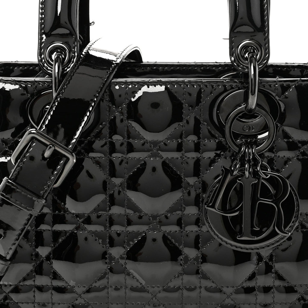 Christian Dior Ultraglossy Patent Cannage Small Lady Dior Black
