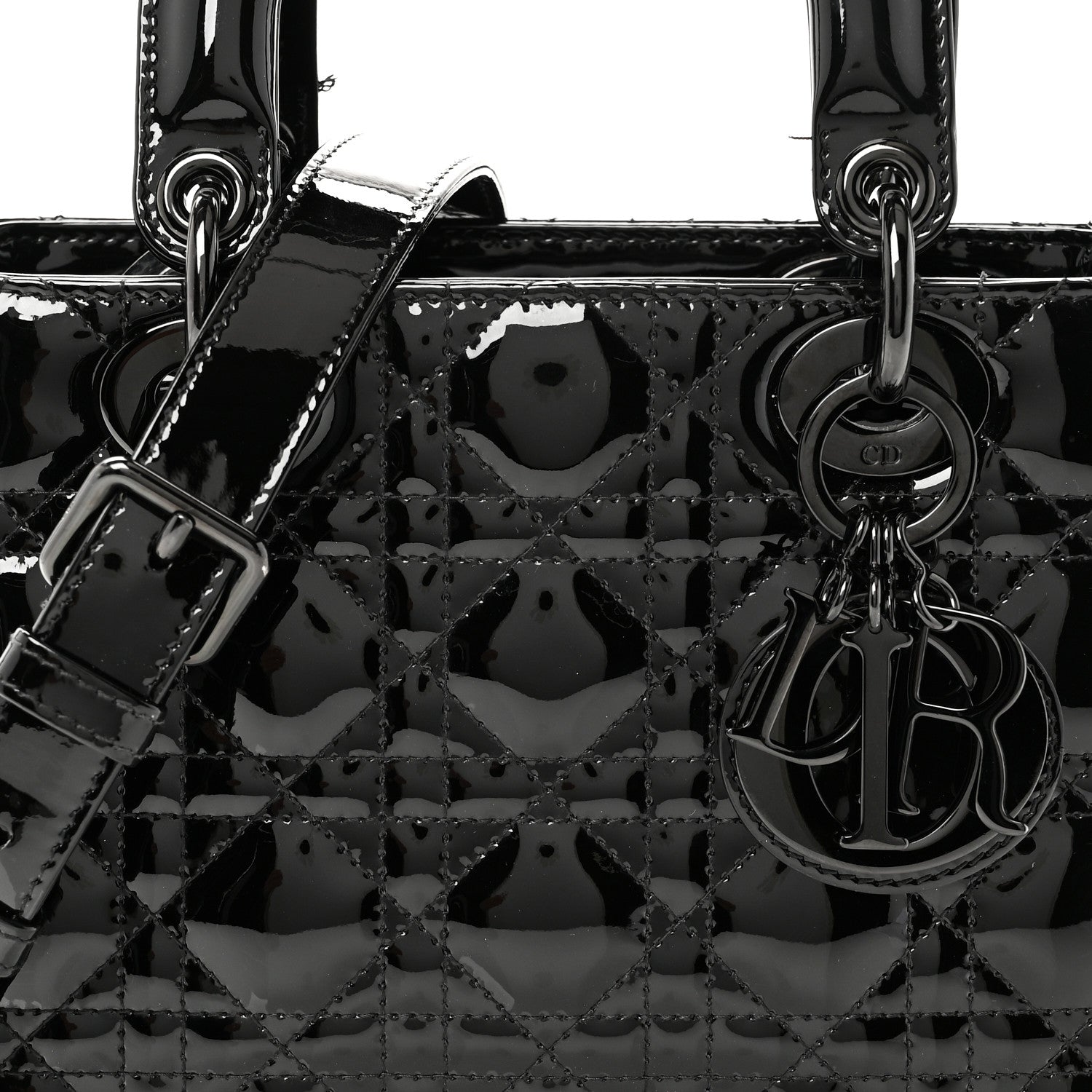 Christian Dior Ultraglossy Patent Cannage Small Lady Dior Black