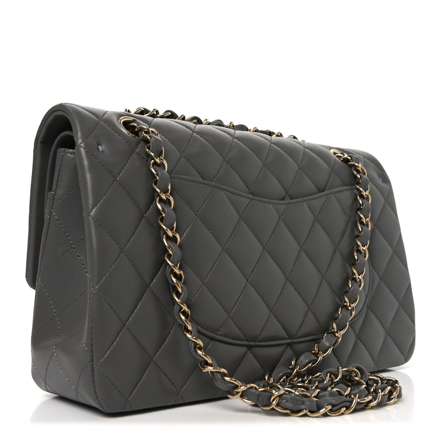Chanel Lambskin Quilted Medium Double Flap Grey