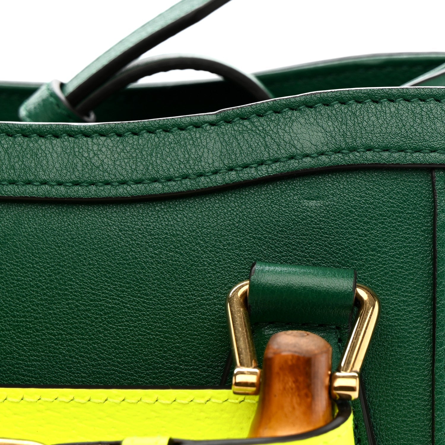 Gucci Wonka Grain Calfskin Mini Diana Tote Bag Green Yellow Fluo
