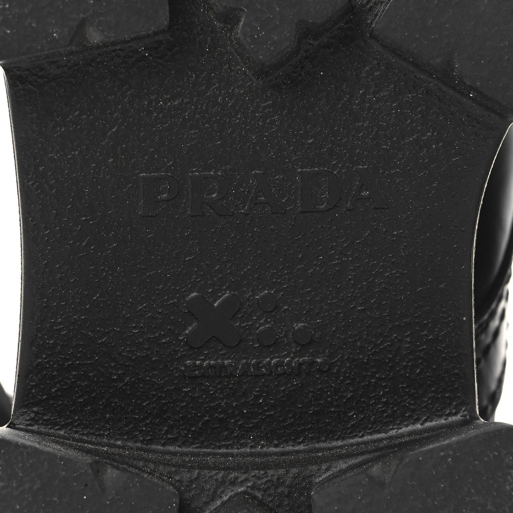Prada Spazzolato Rois Re-Nylon Metal Triangle Logo Monolith Pouch Pocket 55mm Boots 38 Black