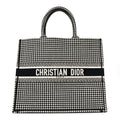 Christian Dior Canvas Houndstooth Embroidered Book Tote Black White