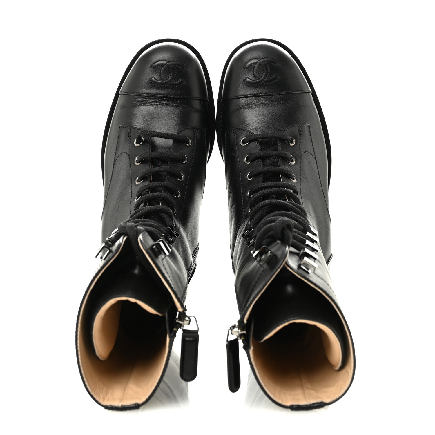 Calfskin Lace Up Combat Boots 37.5 Black