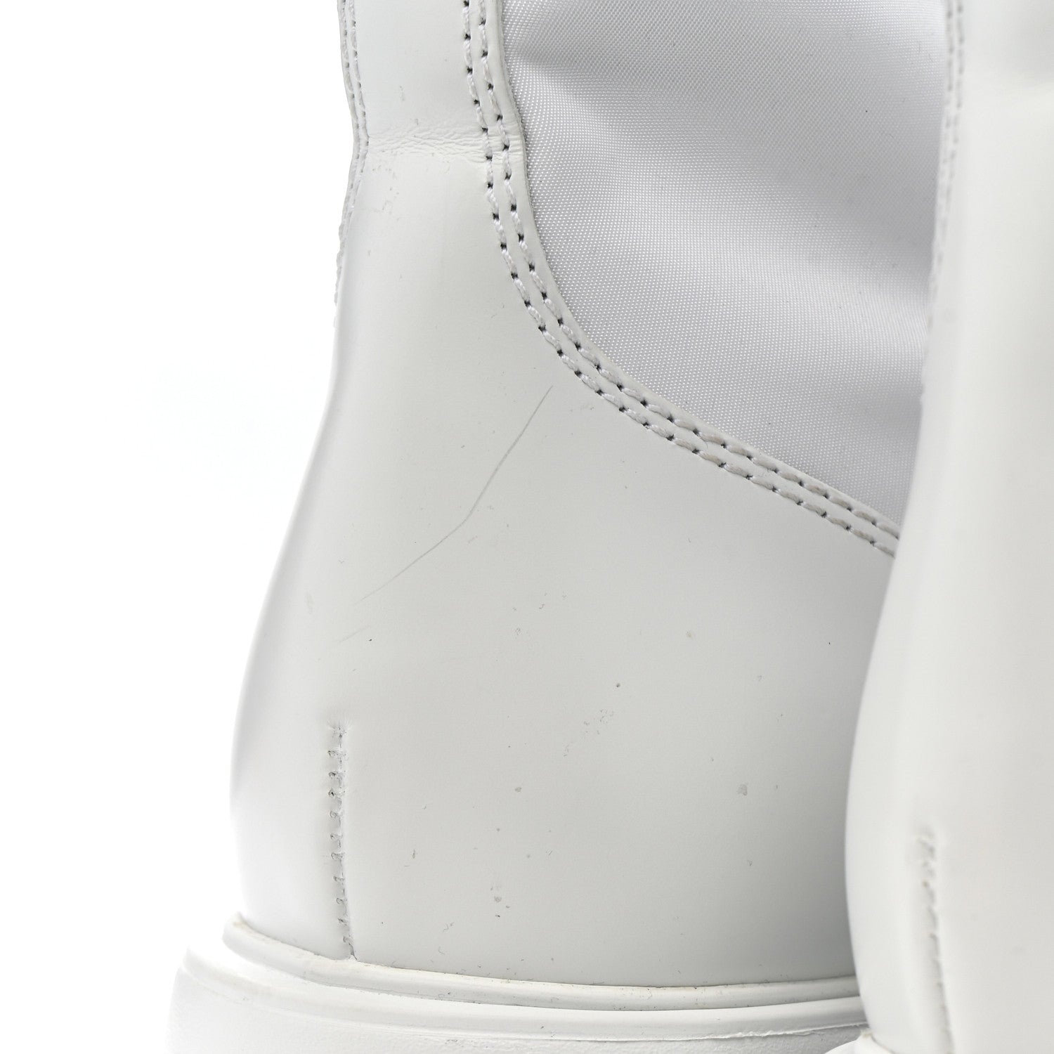 Prada Spazzolato Rois Re-Nylon Metal Triangle Logo Monolith Pouch Pocket 55mm Boots 40.5 White