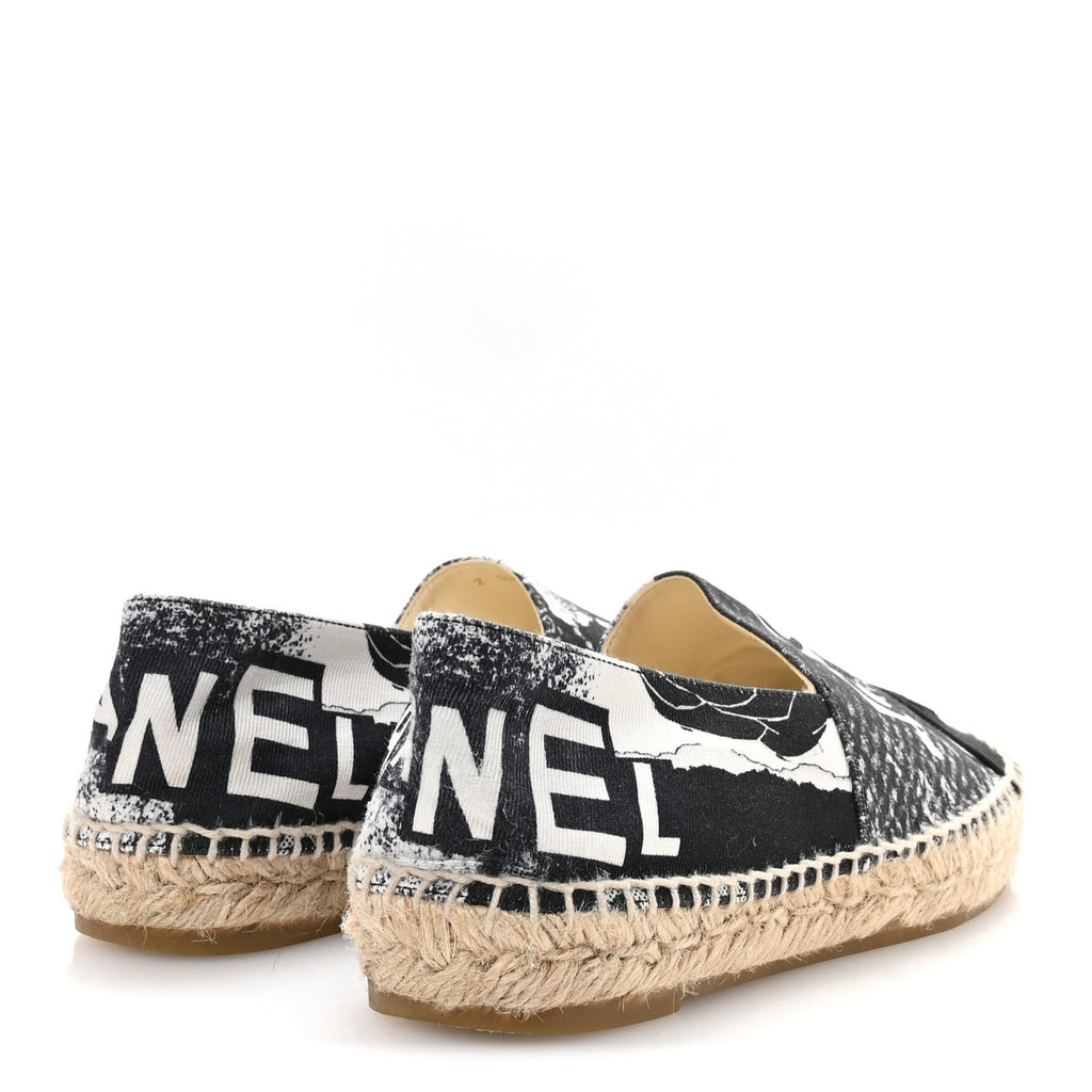 Printed Canvas Grosgrain 31 Rue Cambon Espadrilles 38 Black White
