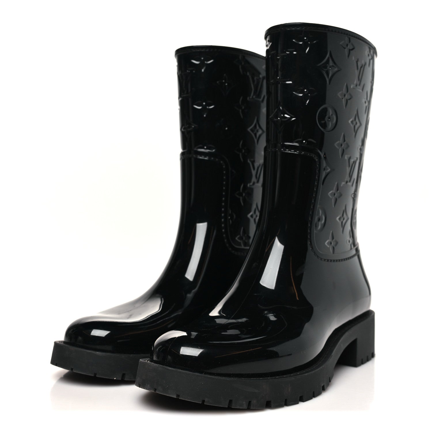 Louis Vuitton Rubber Embossed Monogram Drops Flat Half Boots 37 Black