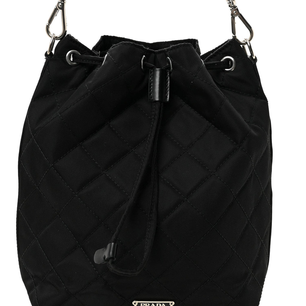 Prada Tessuto Nylon Quilted Drawstring Bucket Bag Black