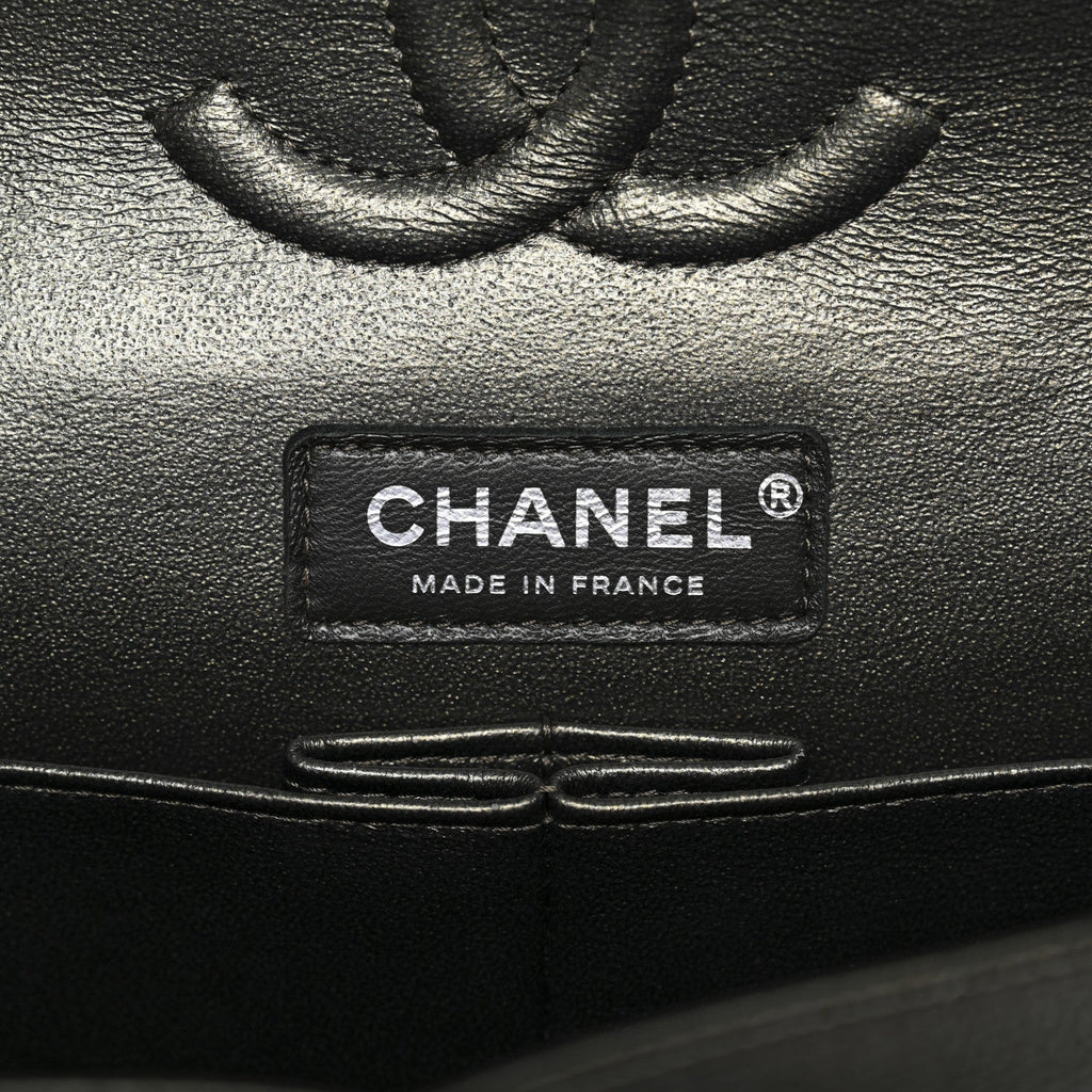 Chanel Metallic Caviar Quilted Medium Double Flap Dark Charcoal