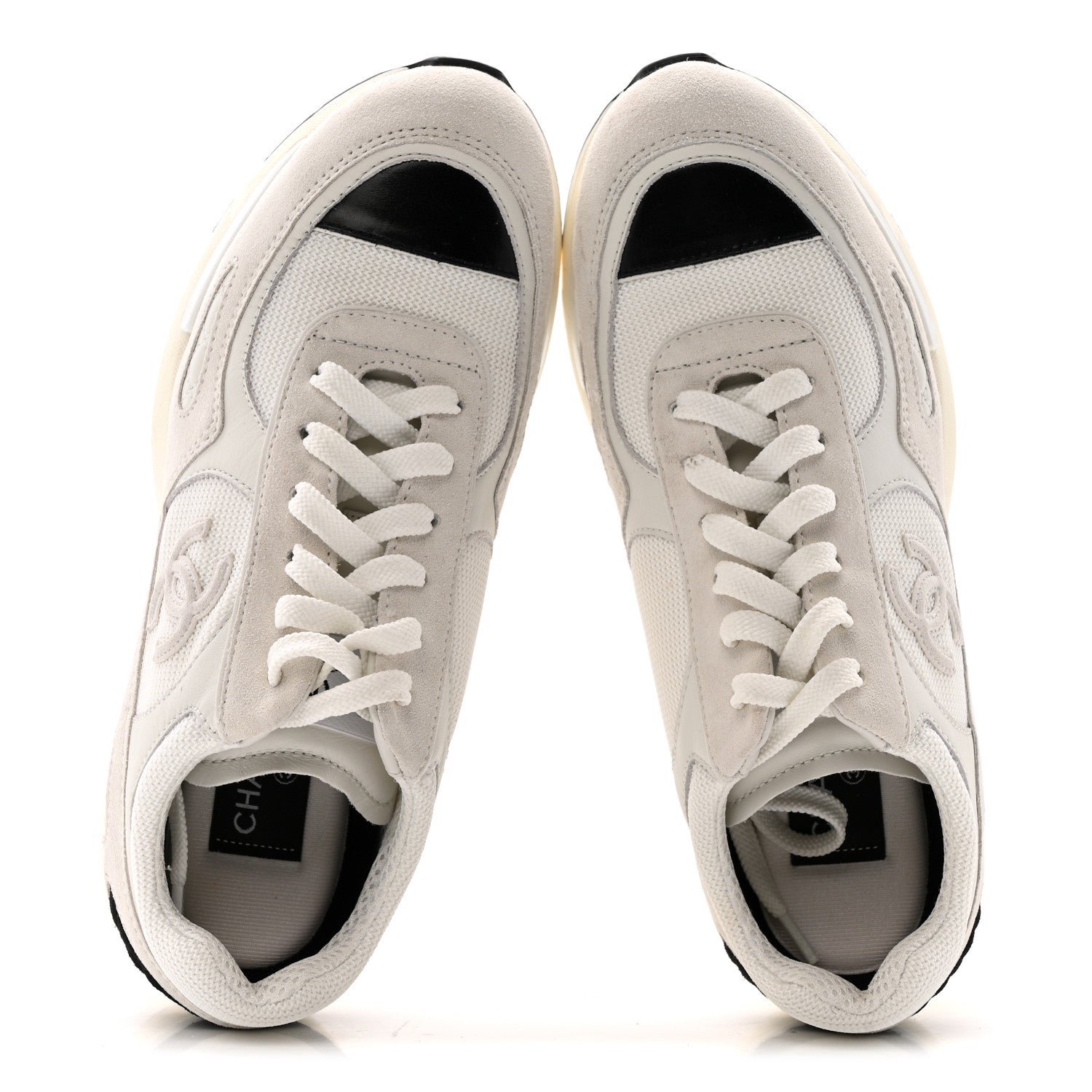 Mixed Fibers Suede Shiny Calfskin Womens CC Sneakers 39 White