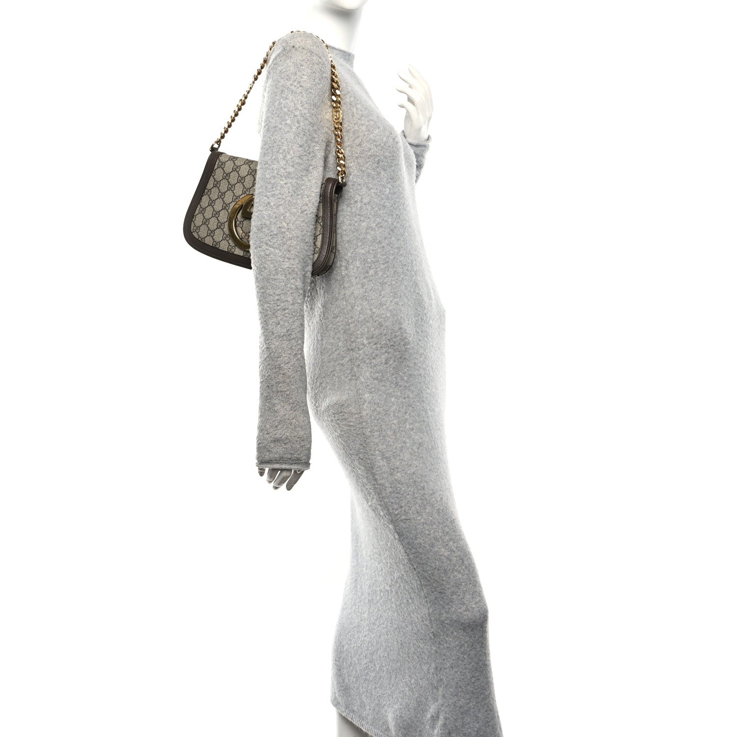 Gucci GG Supreme Monogram Textured Dollar Calfskin Blondie Chain Shoulder Flap Bag Beige Ebony New Acero