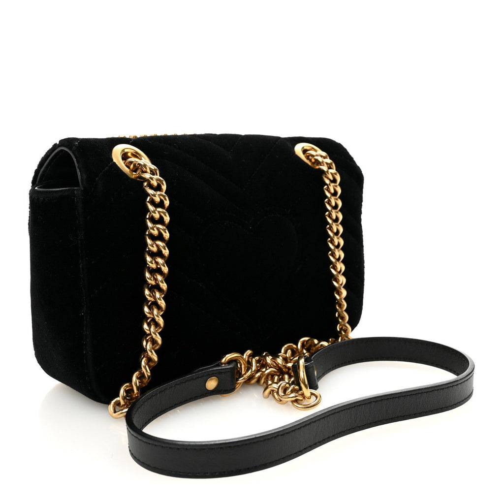 Gucci Velvet Matelasse Mini GG Marmont Shoulder Bag Black