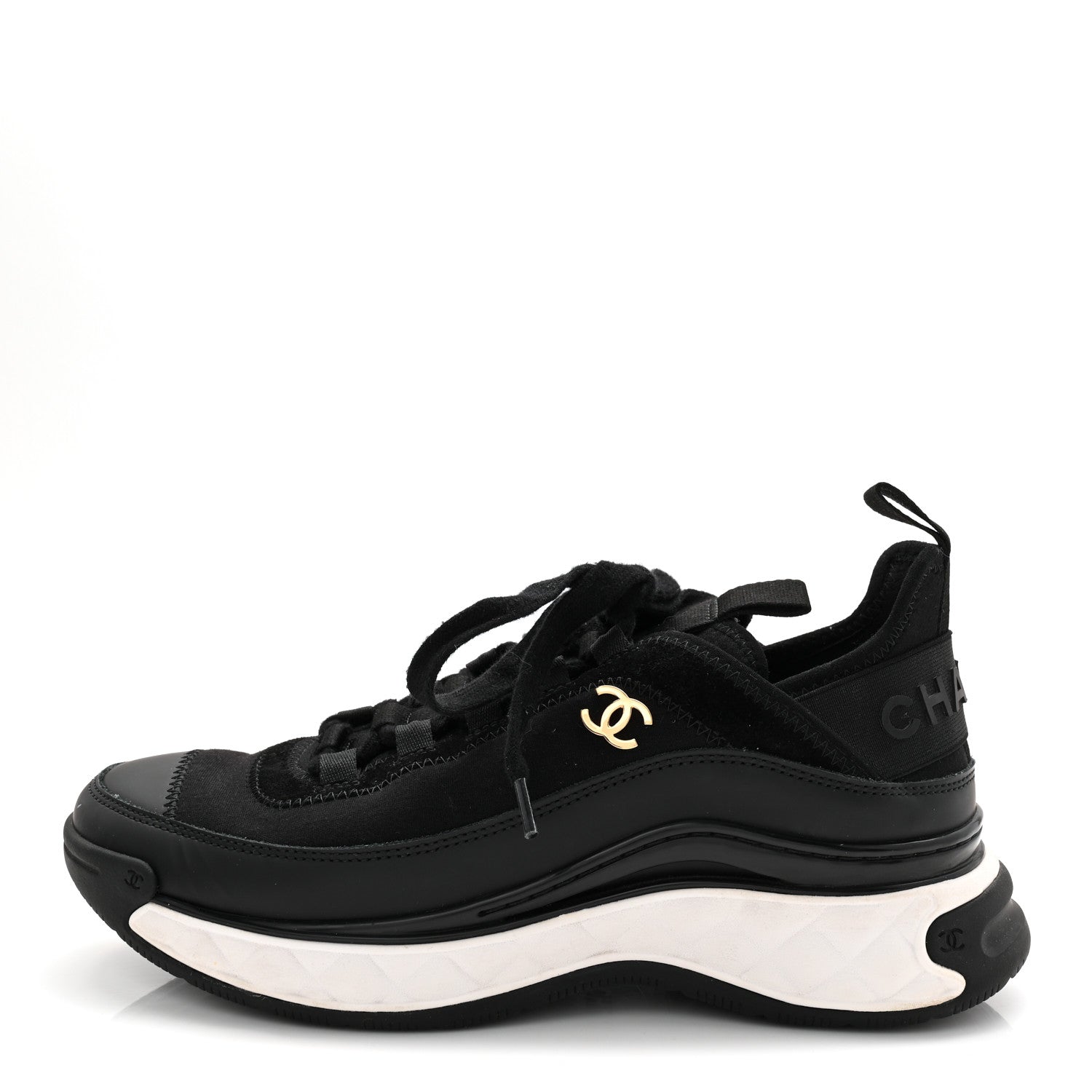 Chanel Velvet Calfskin Mixed Fibers CC Sneakers 36.5 Black