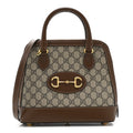 Gucci GG Supreme Monogram Azalea Calfskin Small Horsebit 1955 Top Handle Bag Beige Ebony Brown Sugar