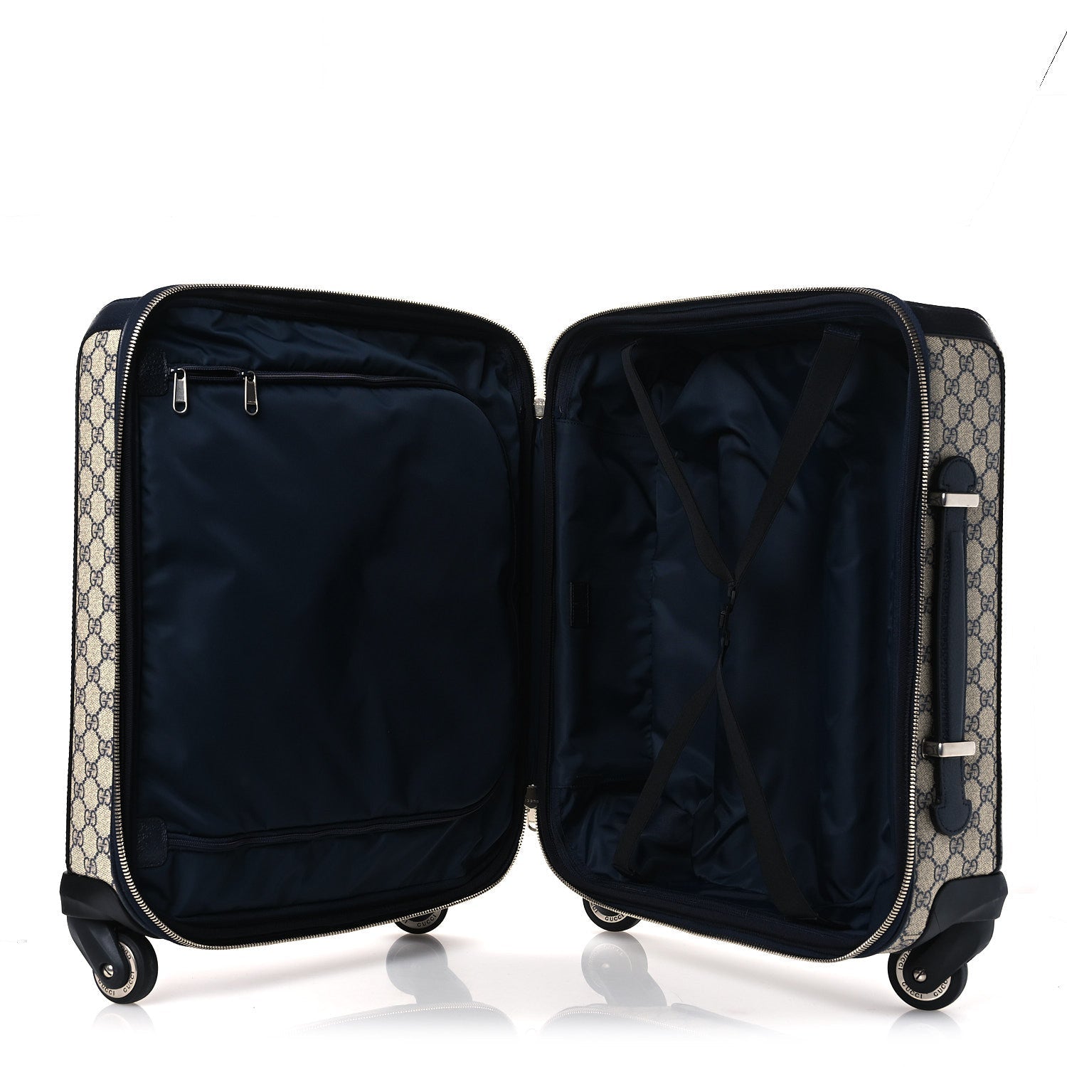 Gucci GG Supreme Monogram Textured Dollar Calfskin Web Small Savoy Cabin Trolley Beige Blue