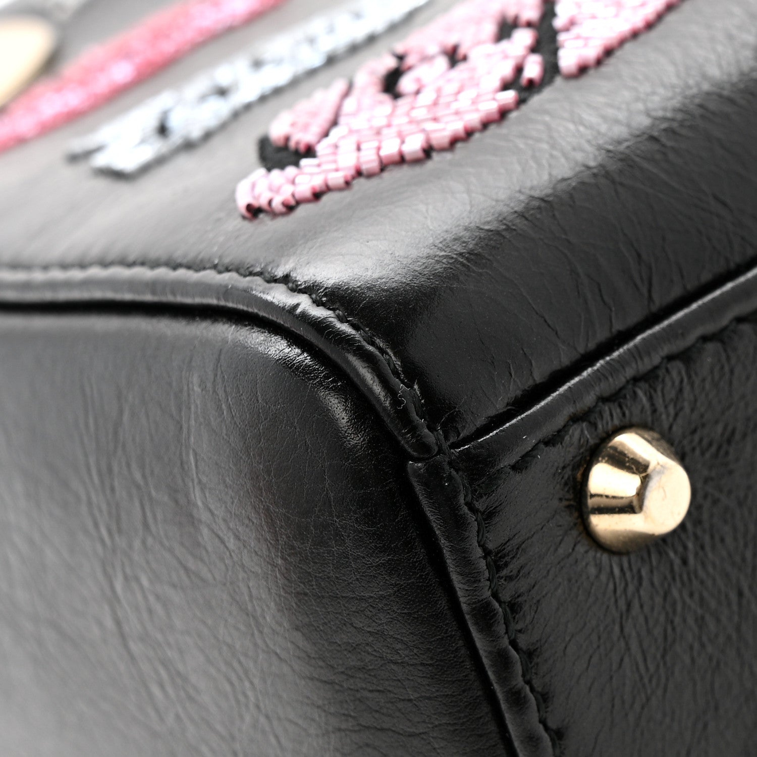 Christian Dior Calfskin Beaded Mini Lady Dior Black