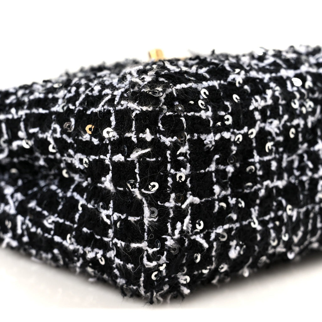 Chanel Tweed Quilted Nano Kelly Shopper Black White