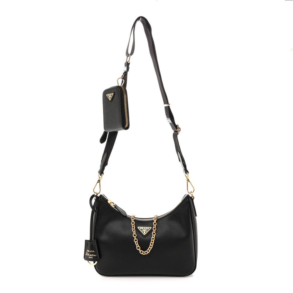 Prada Saffiano Lux Re-Edition 2005 Shoulder Bag Black