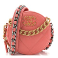 Chanel Lambskin Quilted Chanel 19 Round Clutch With Chain Pink