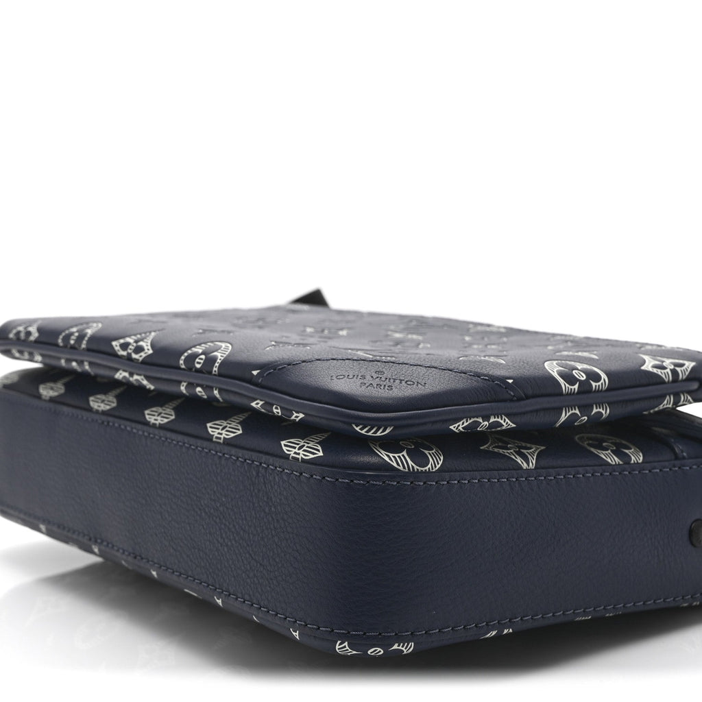 Louis Vuitton Calfskin Monogram Shadow Trio Messenger Navy White