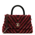 Chanel Tweed Fringe Mini Coco Handle Flap Red Black