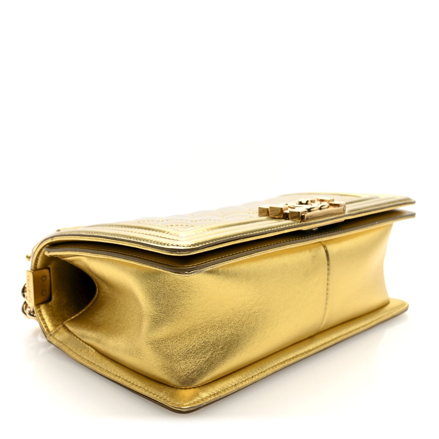 Chanel Metallic Patent Calfskin Quilted Medium Boy Flap Gold