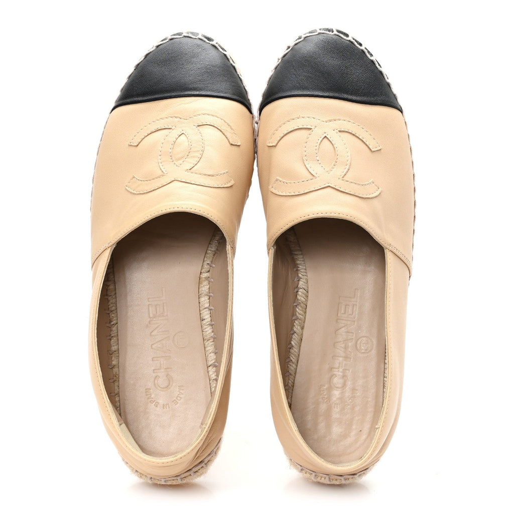 Lambskin CC Espadrilles 37 Beige Black