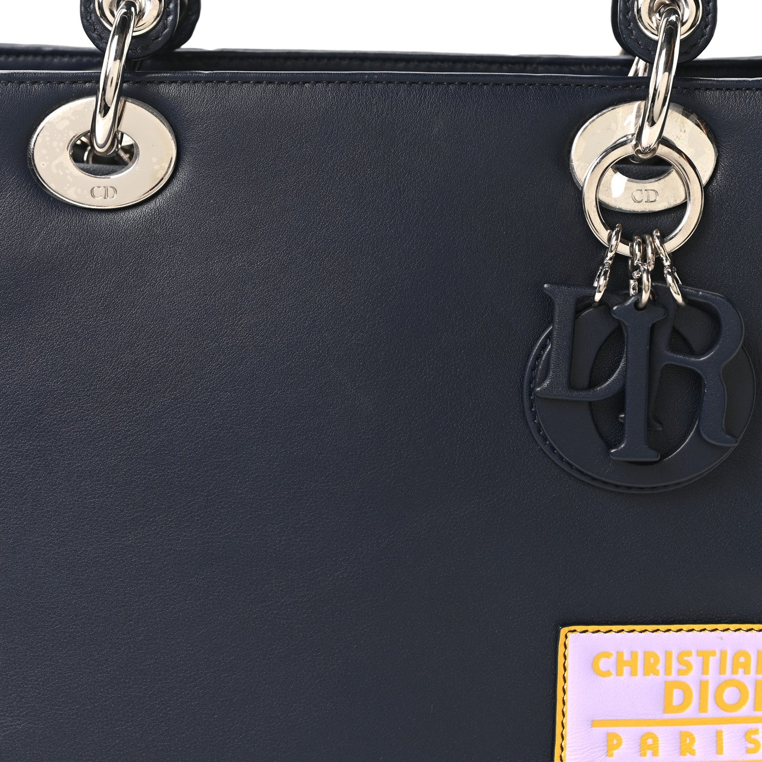 Christian Dior Calfskin Floral Print Medium Lady Dior Navy Blue Multicolor