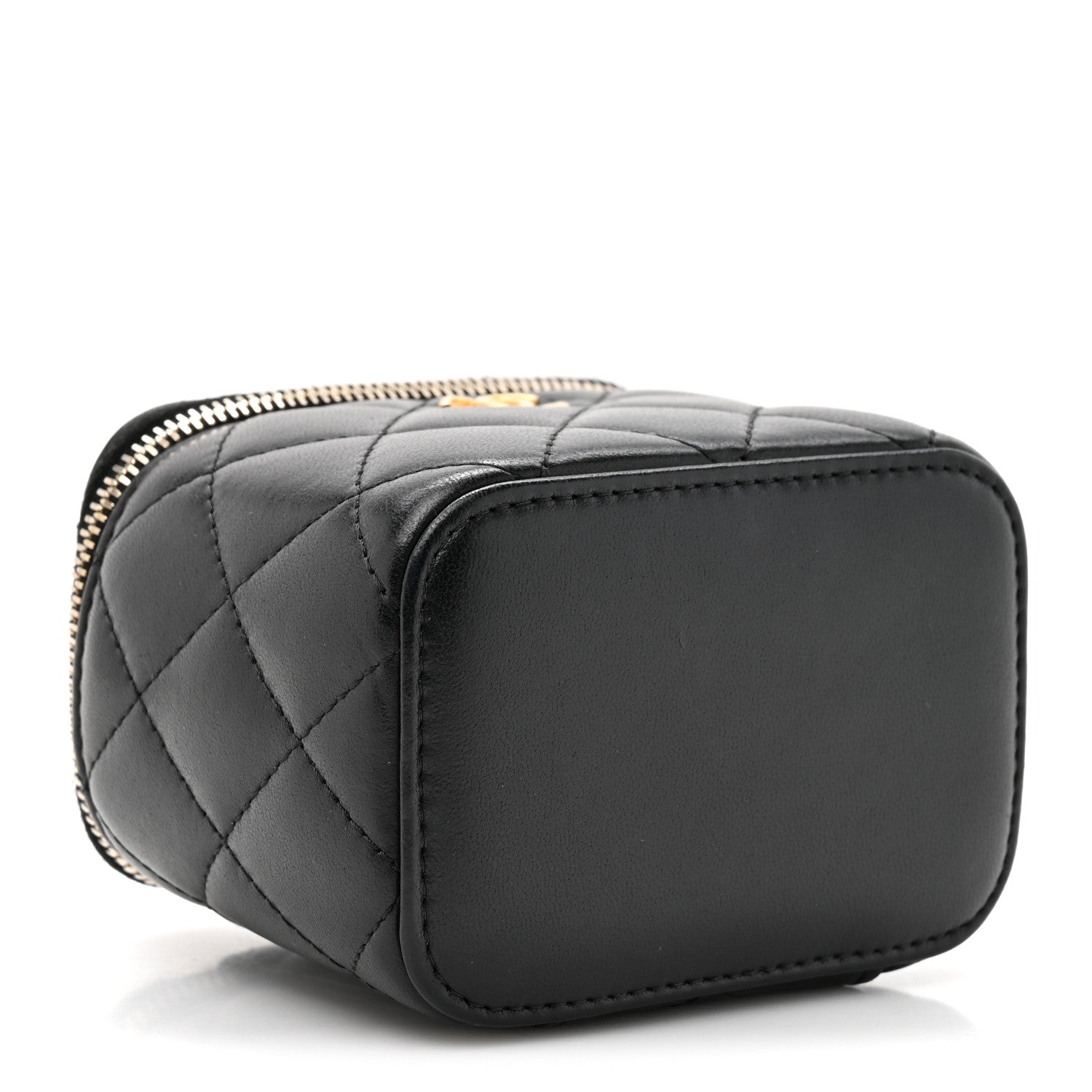 Chanel Lambskin Quilted Mini Pearl Crush Vanity Case With Chain Black
