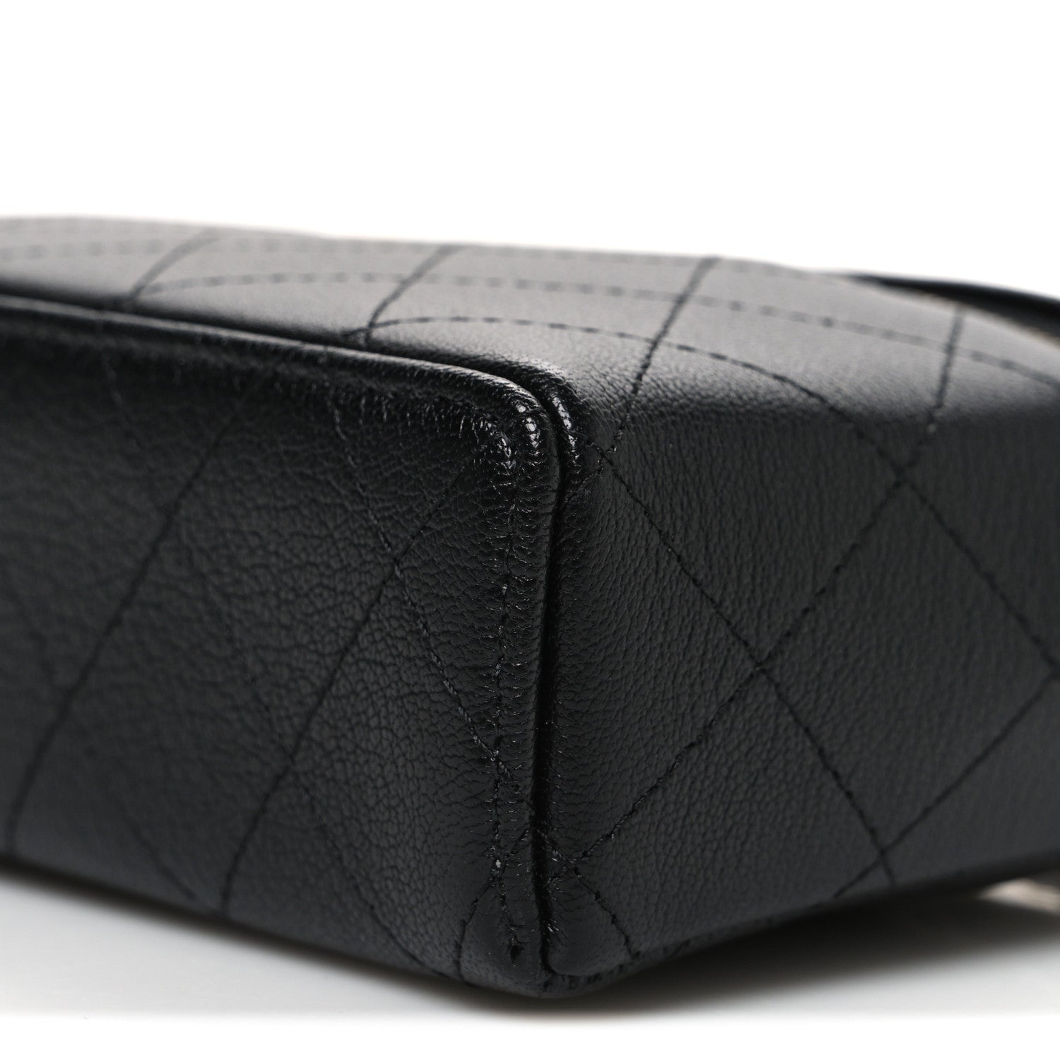 Chanel Goatskin Quilted Top Handle Slim Vanity With Chain Black