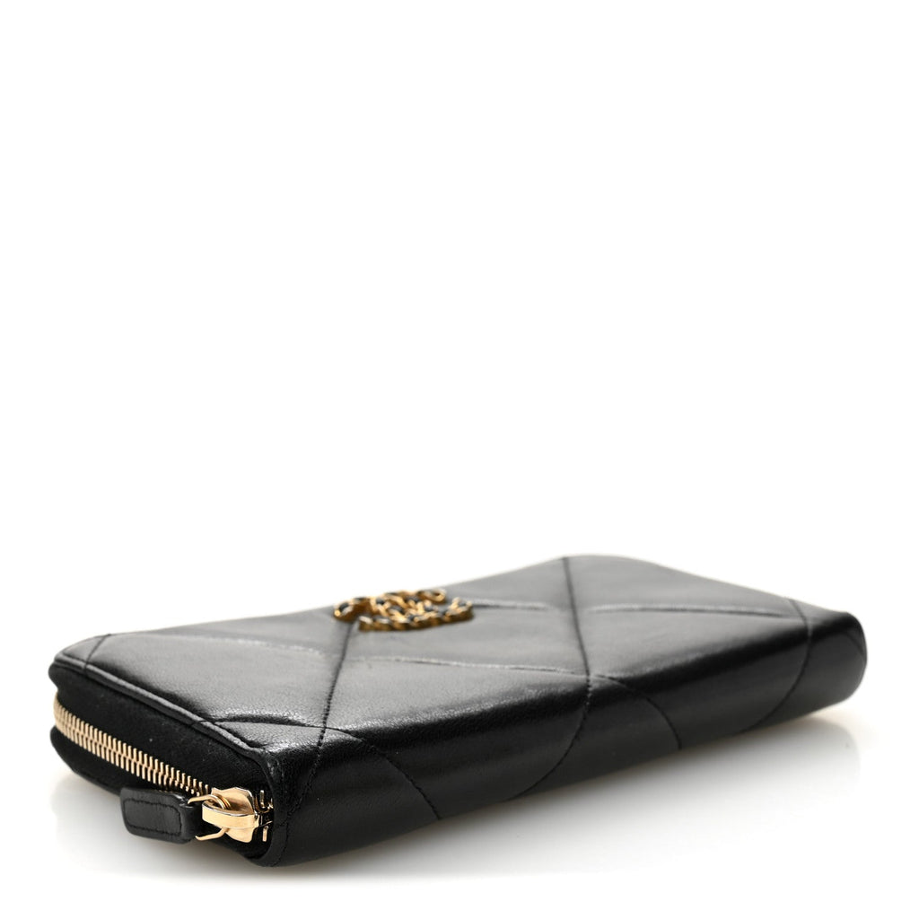 Lambskin Quilted 19 Long Zipped Around Wallet Black