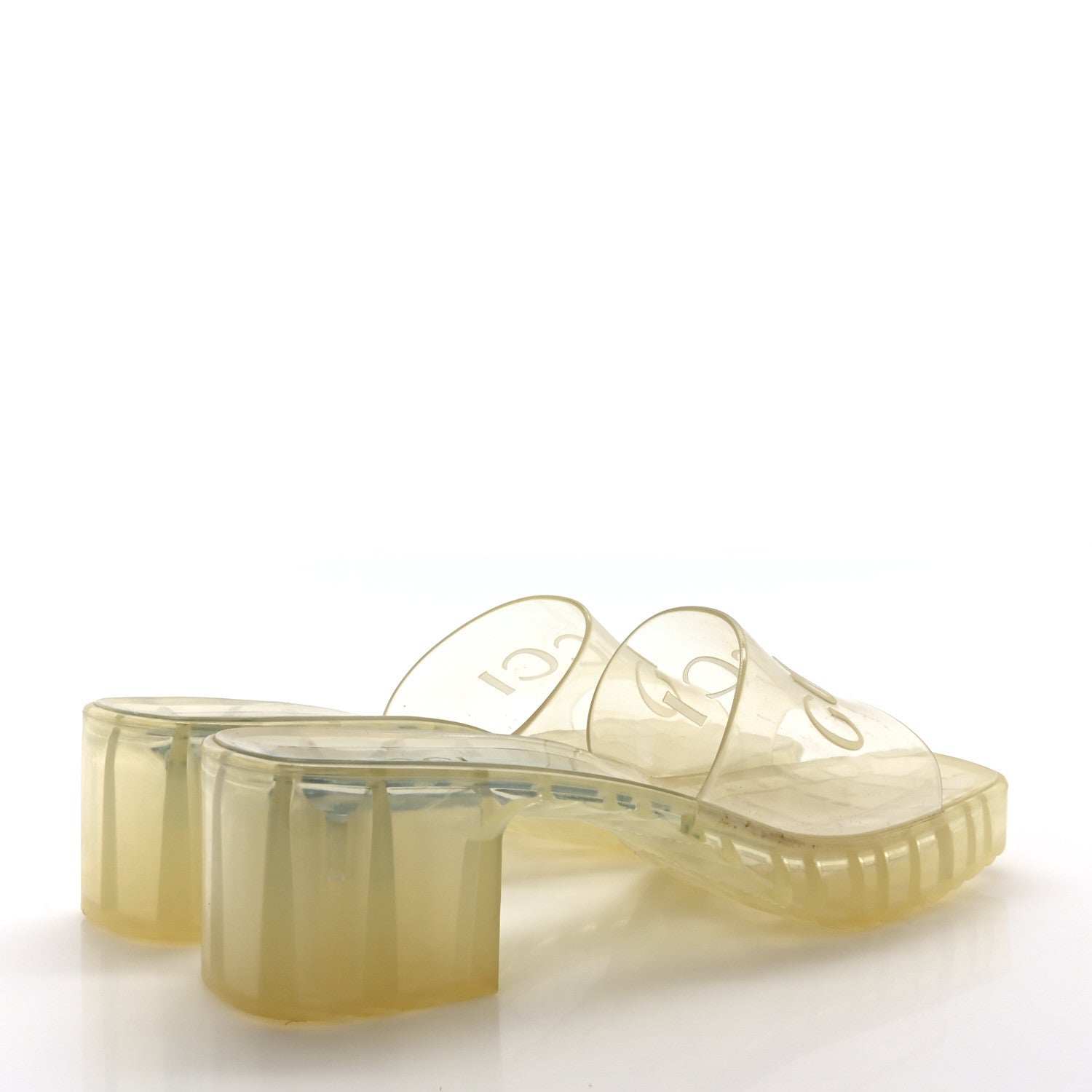 Gucci Rubber Gucci Logo Womens Platform 20/60mm Slide Sandals 39 Transparent