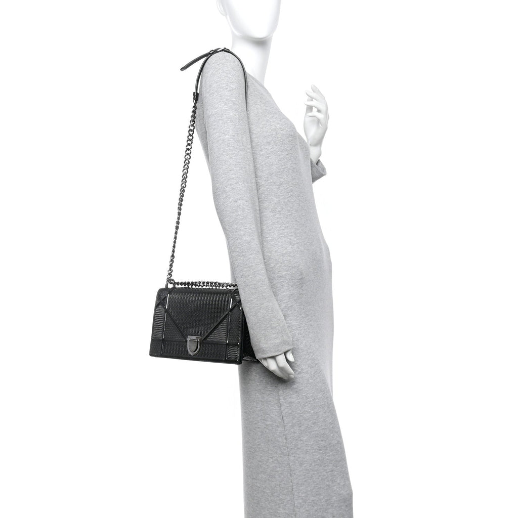 Christian Dior Metallic Patent Micro-Cannage Medium Diorama Flap Bag Onyx Black