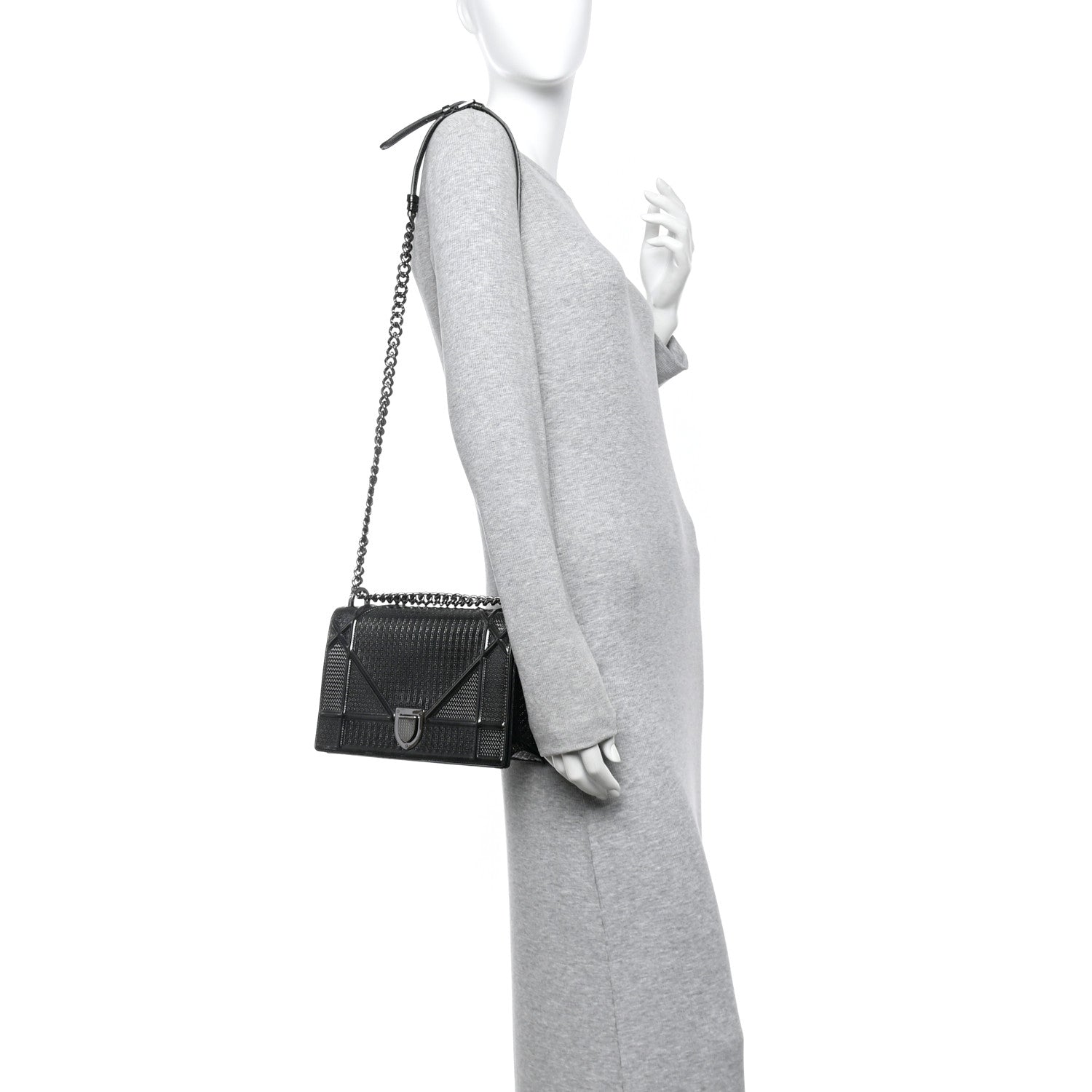 Christian Dior Metallic Patent Micro-Cannage Medium Diorama Flap Bag Onyx Black