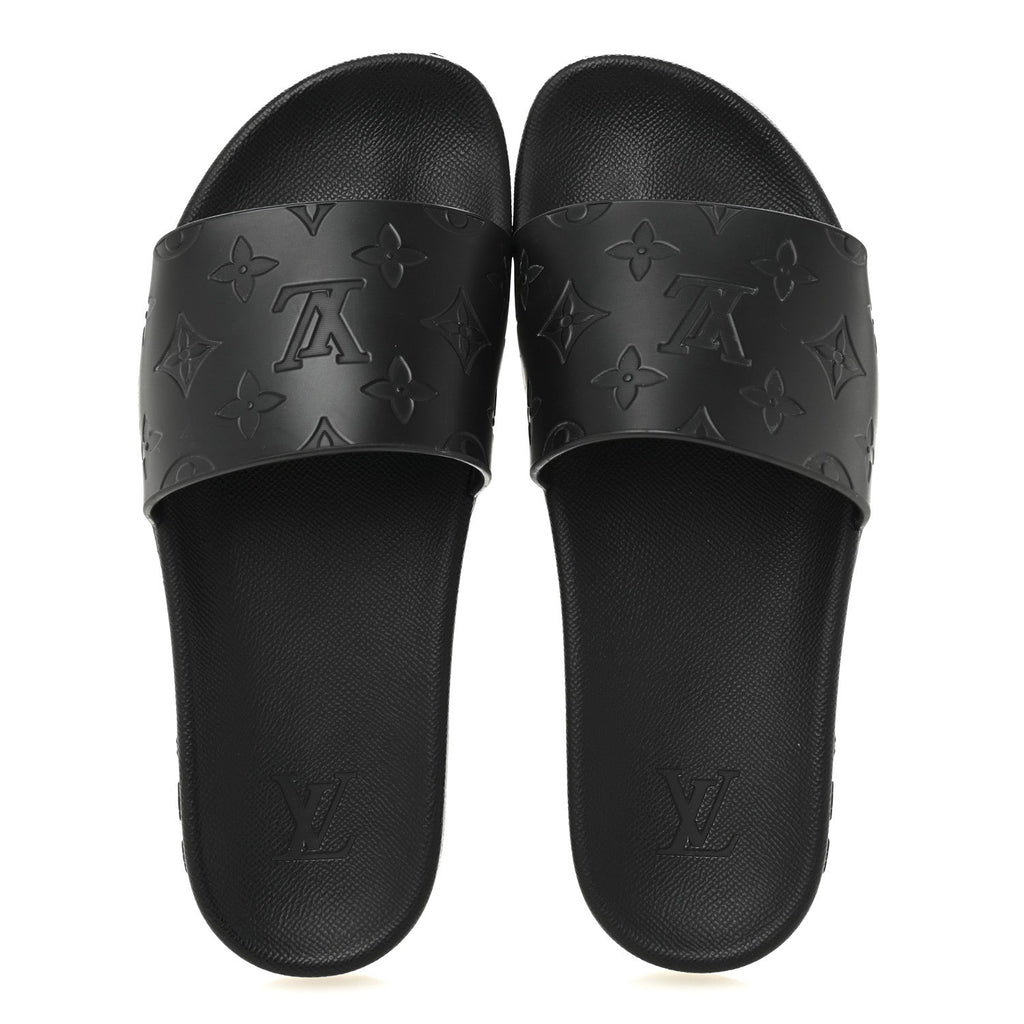 Louis Vuitton Rubber Embossed Monogram Mens Waterfront Mules 7.5 Black