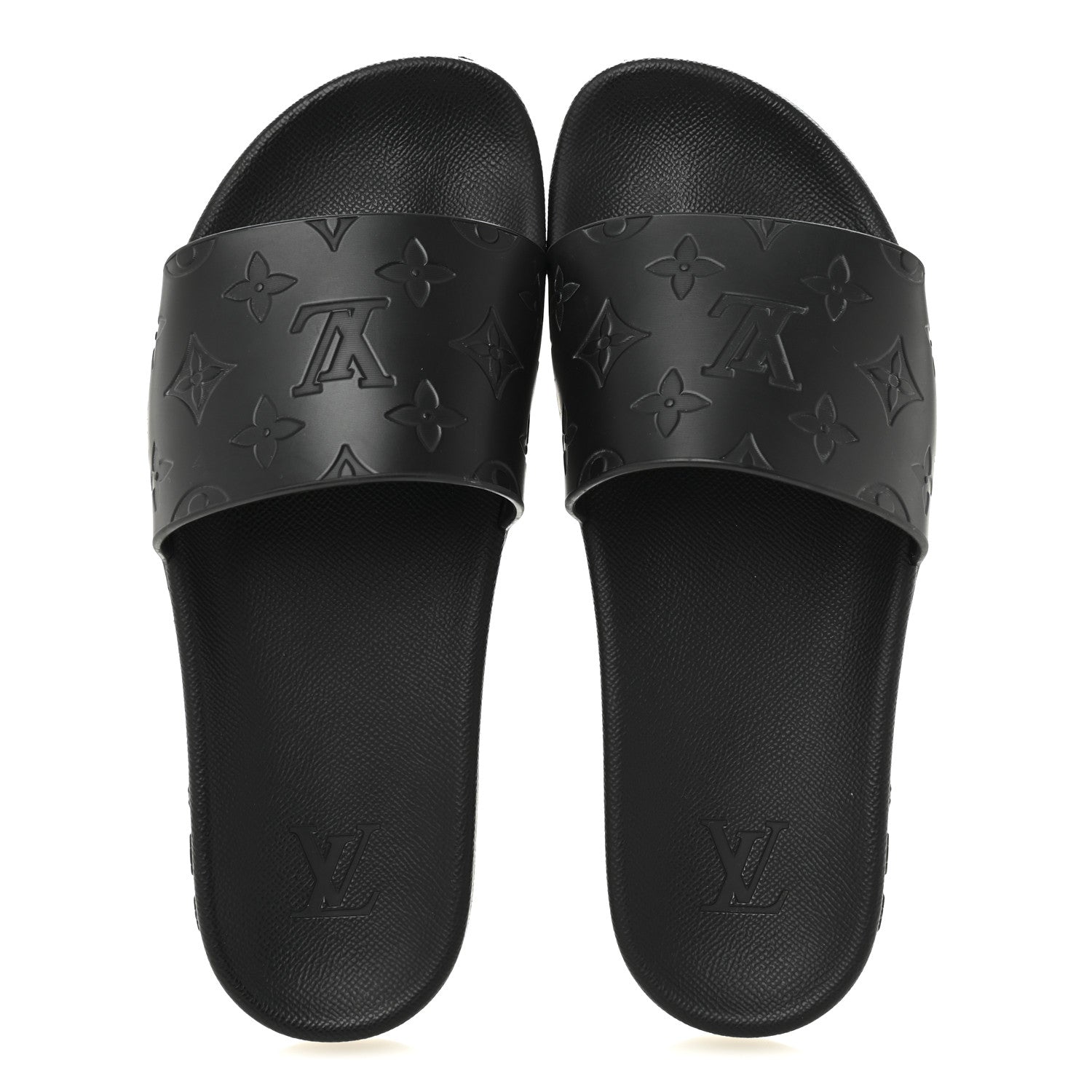 Louis Vuitton Rubber Embossed Monogram Mens Waterfront Mules 7.5 Black