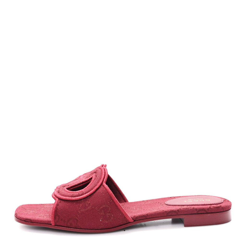 Gucci GG Canvas Interlocking G Cut Out Slide Sandals 37.5 Rosso Ancora