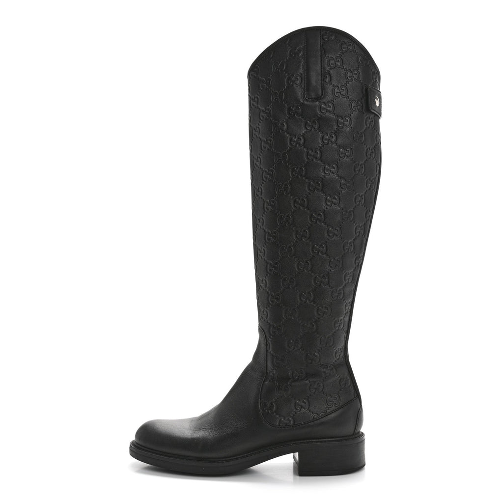 Gucci Guccissima Calfskin Miro Soft Knee High Riding Boots 35 Black
