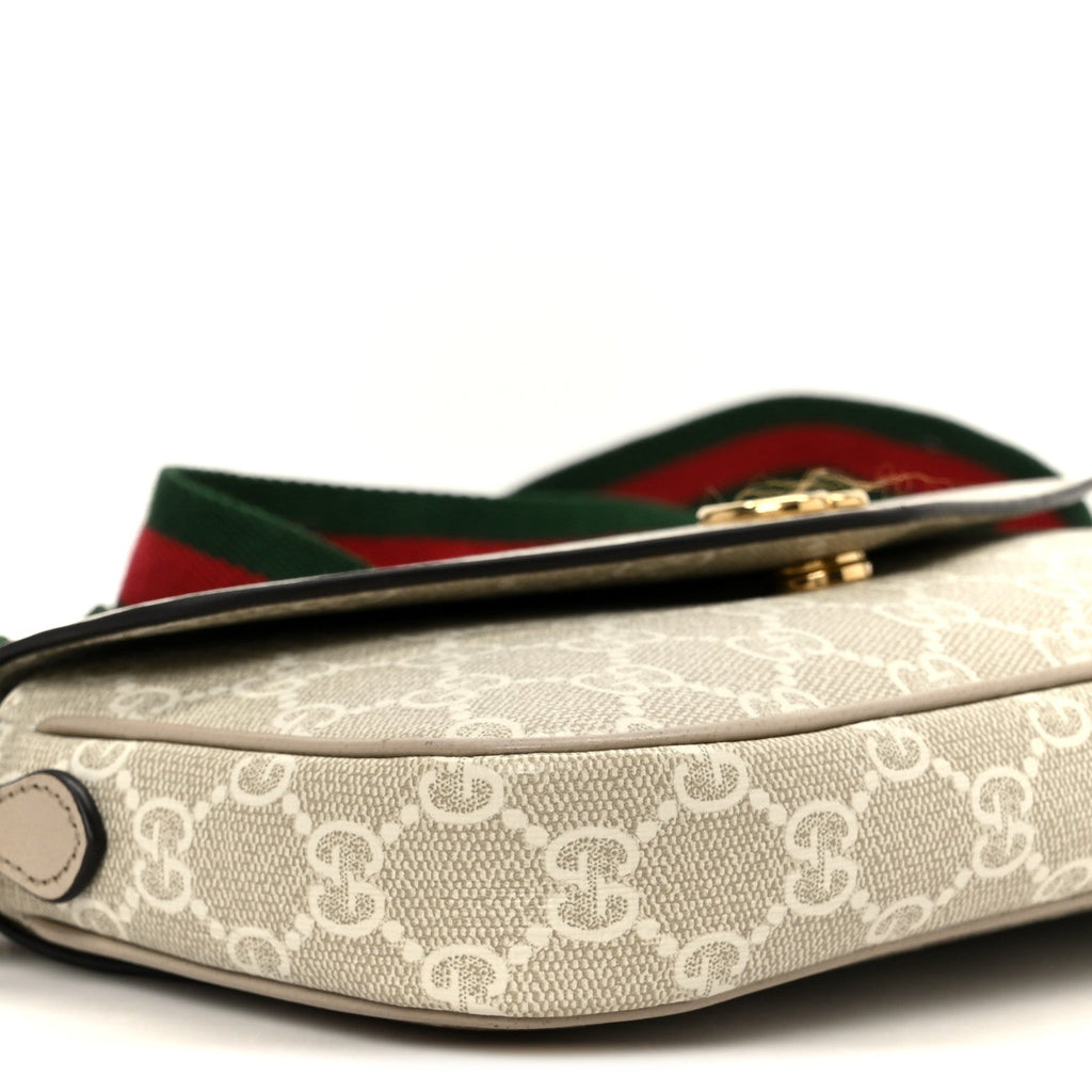 Gucci GG Supreme Monogram Textured Dollar Calfskin Web Mini Ophidia Envelope Shoulder Bag Beige Mystic White Oatmeal