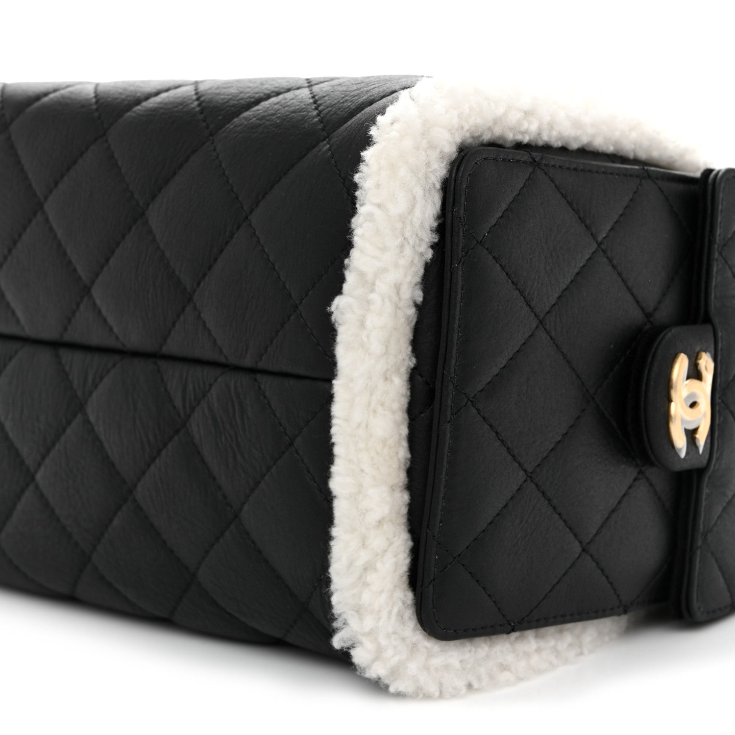 Chanel Crumpled Sheepskin Shearling Quilted Small Chanel 25 Handbag Black White