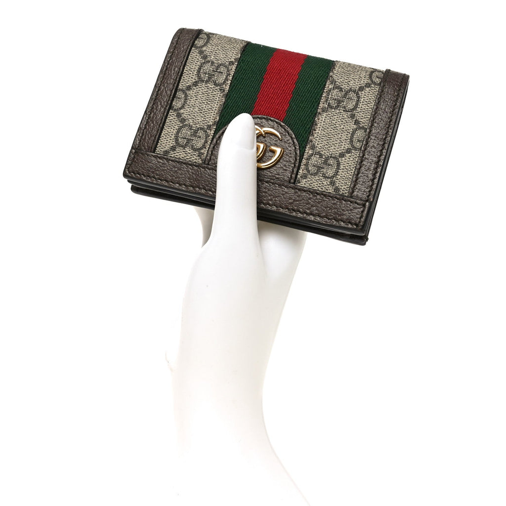 Gucci GG Supreme Monogram Web Ophidia Card Case Beige New Acero