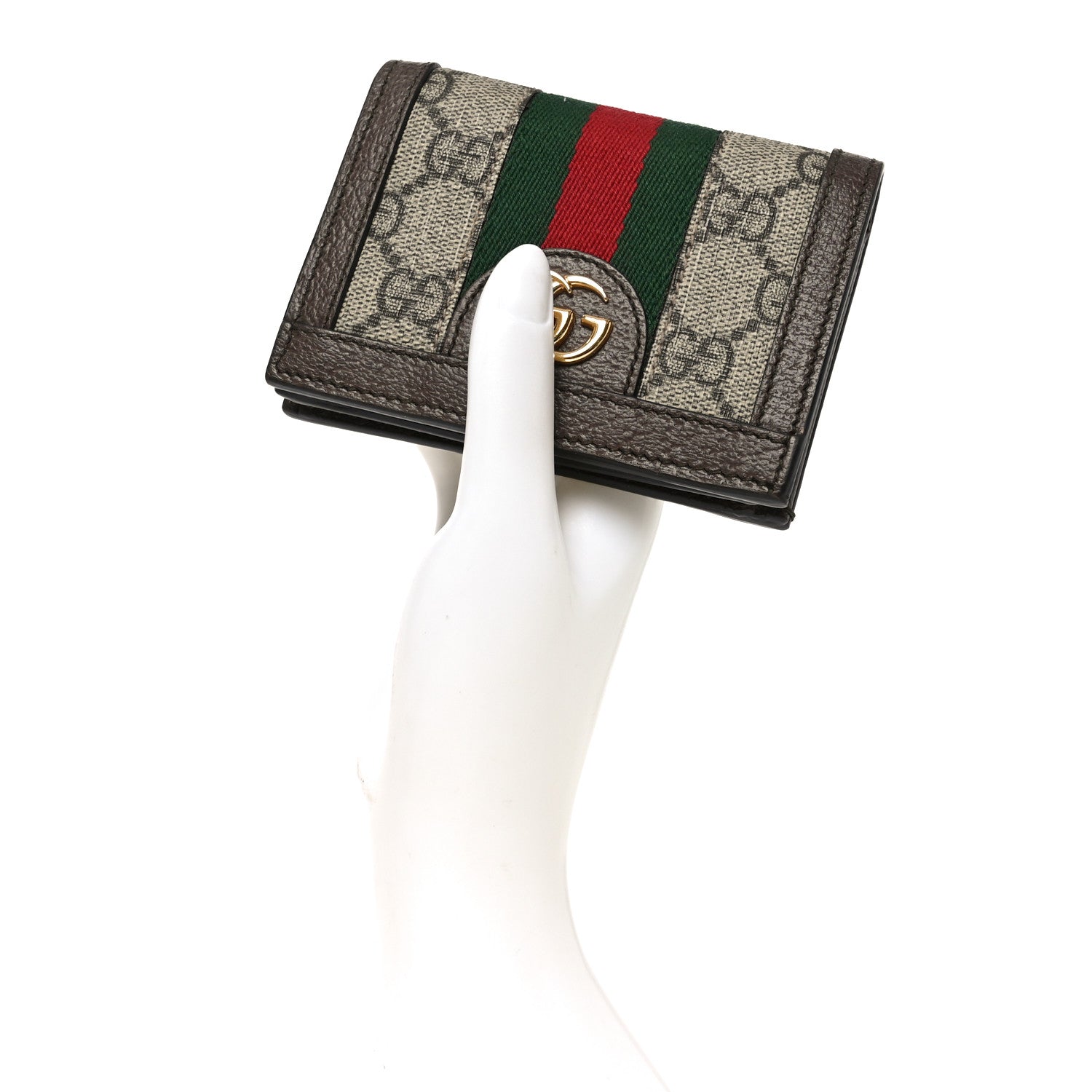 Gucci GG Supreme Monogram Web Ophidia Card Case Beige New Acero