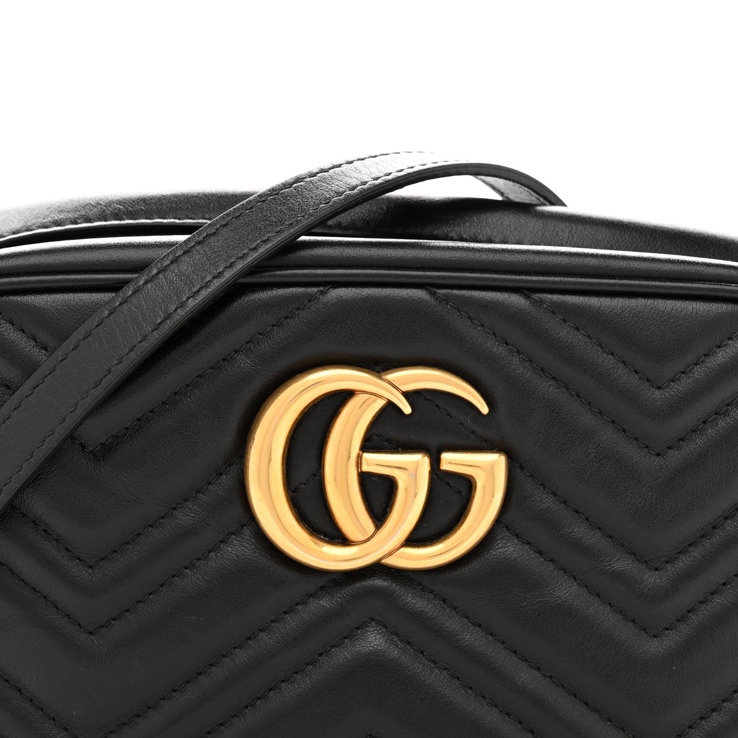 Gucci Calfskin Matelasse Small GG Marmont Chain Shoulder Bag Black