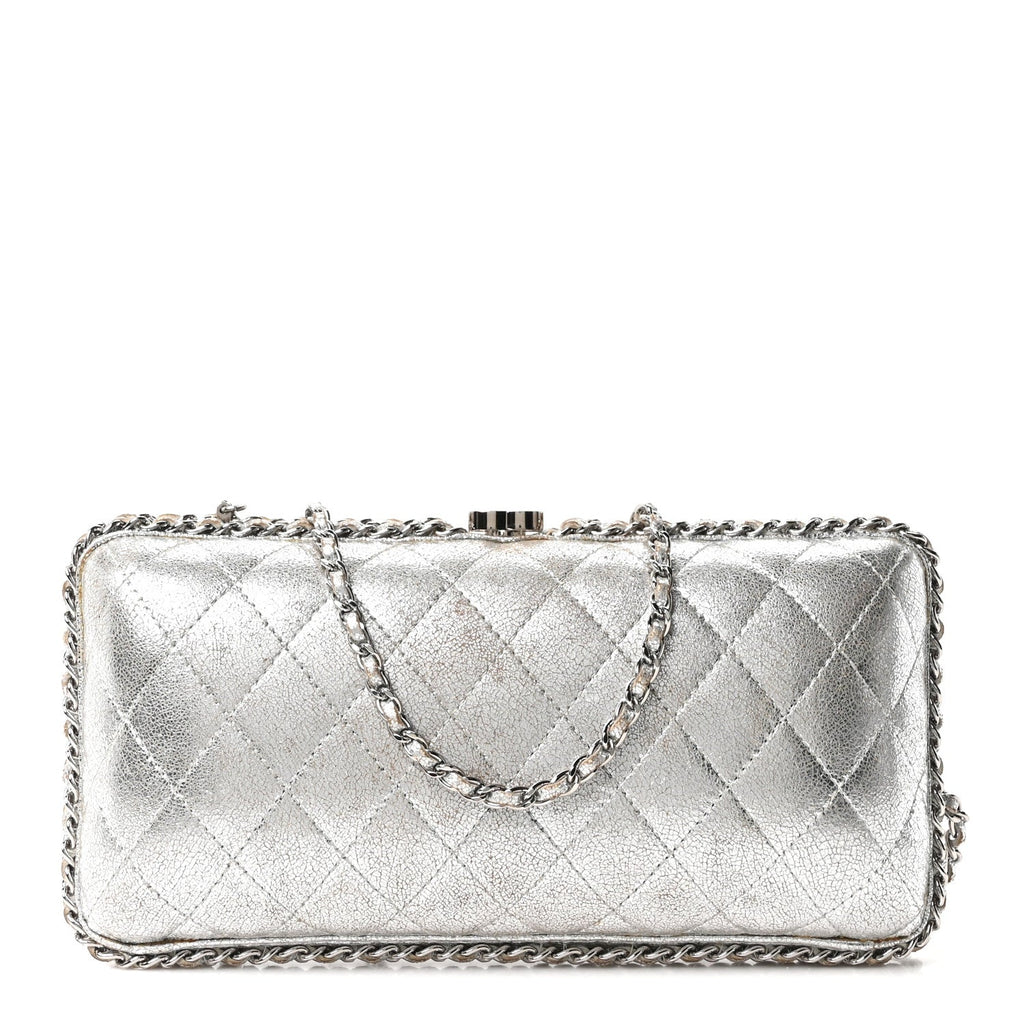 Chanel Metallic Lambskin Small Chain Around Clutch Silver
