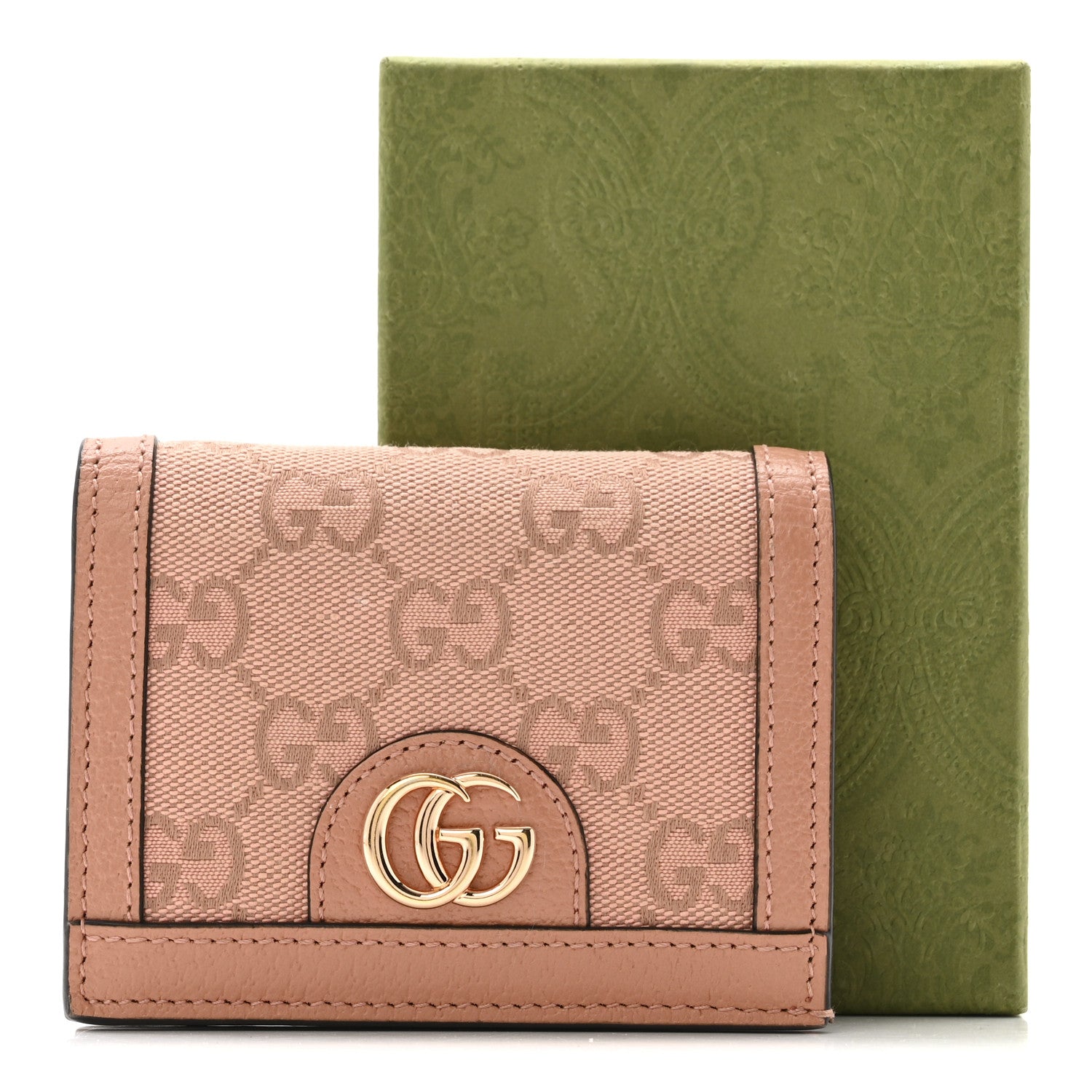Gucci Monogram Textured Dollar Calfskin Card Case Cloche Rose Pink