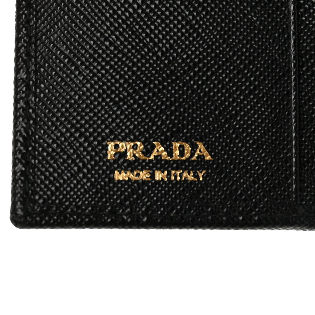 Prada Saffiano Small Triangle Bi-Fold Wallet Black