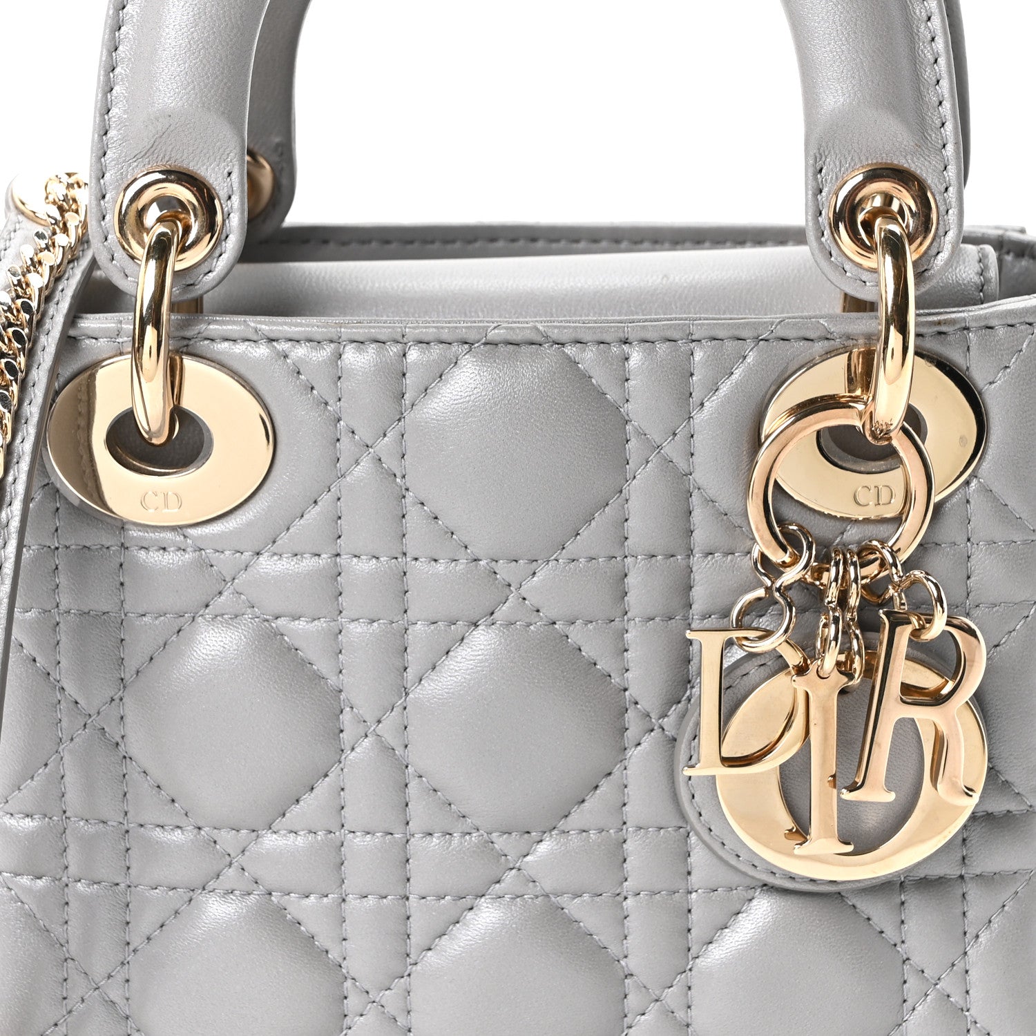 Christian Dior Lambskin Cannage Mini Lady Dior Gray Opaline
