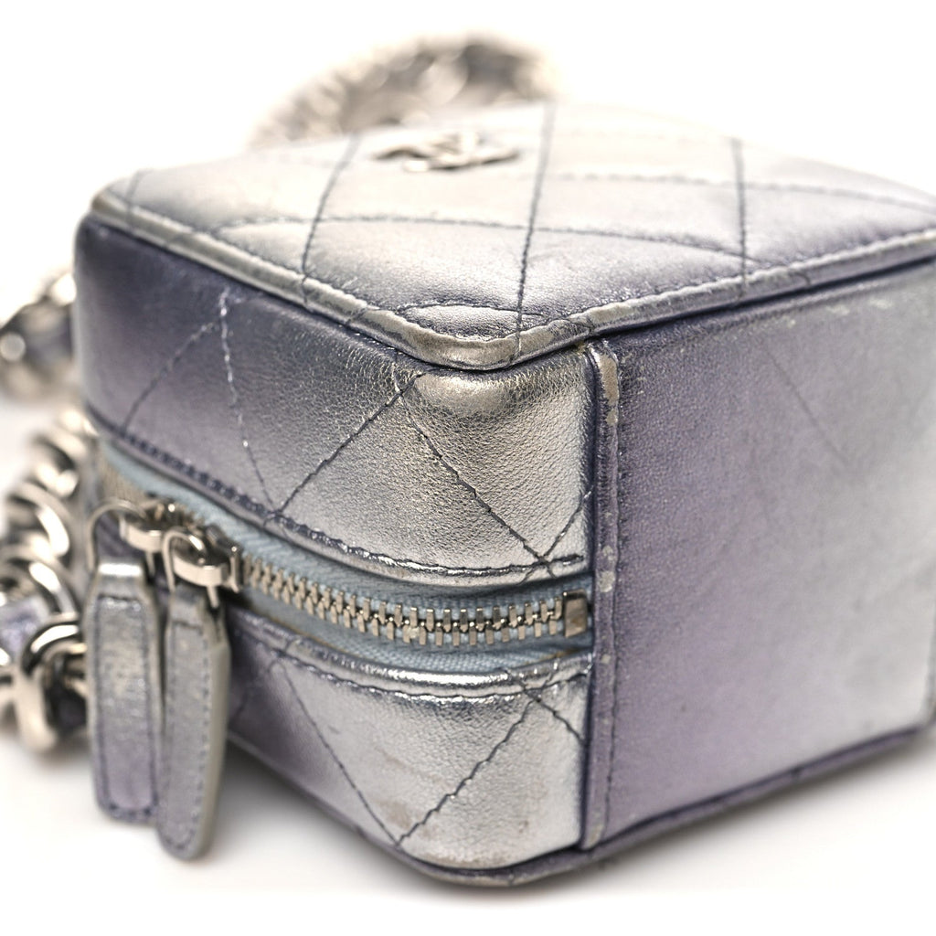 Chanel Gradient Metallic Lambskin Quilted Like A Wallet Clutch With Chain Silver Purple